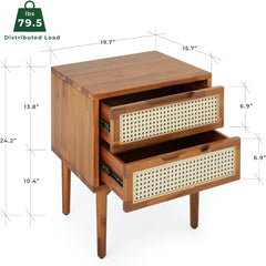 Bed Table Drawer Bedside Tables Oliver Solid Wood Rattan Nightstand/Side End Table Fully Assembled Furniture Sofa Bedroom Home
