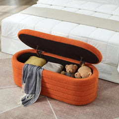 Modern Oval Storage Ottoman Bench – Upholstered Boucle Teddy Fabric with Hidden Storage, Black