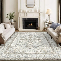 8x10 Area Rugs for Living Room, Stain Resistant Neutral Washable Rugs for Dining Room, Vintage Non-Slip Thin Large