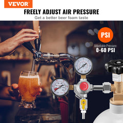 SucceBuy CO2 Regulator Dual Triple Gauges with Check Valve Draft Beer Keg Homebrew CGA320 for Beer dispenser Home Bar Use