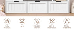 55.1’’ Kids Bookshelf with Reading Nook, Toy Storage Organizer with Seat Cushion and 3 Movable Drawers, Kids Reading Nook