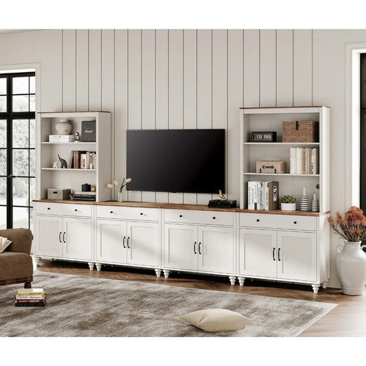 Entertainment Center with Bookshelves for TVs up to 75",Farmhouse Wall Unit TV Stand with 8 Doors & 4 Drawer,Media Console Table