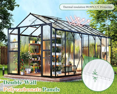 Polycarbonate Greenhouse, Aluminum Greenhouses with 2 Swing Doors, Greenhouses for Outdoors for Garden Backyard,Greenhouse