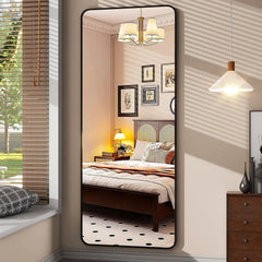 64"x21" Floor Full Length Mirror Standing Full Body Rounded Corner Rectangle Mirrors with Stand Hanging Wall Mounted