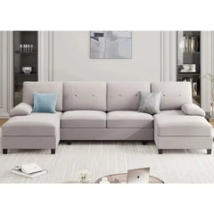 Living Room Sectional Sofa, 4-seater Set U-shaped Sofa with Double Chaise Longue, Large 106-inch Modern Fabric Sofa