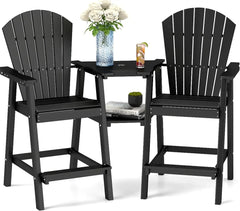 Tall Adirondack Chairs Set of 2,Recycled Poly Balcony Chair with Double Connecting Tray Patio Stools Weather Resistant