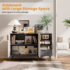 47" Sideboard Cabinet with 2 Doors and Drawer, Sideboard Buffet Cabinet with Storage, Coffee Bar with Adjustable Shelves