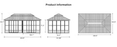 12' X 20' Sunroom, Permanent Hardtop Gazebo Solarium Galvanized Steel Double Roof Aluminum Outdoor Screen House for Patio Deck
