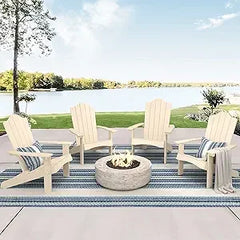 Adirondack Chairs Set of 4, White Poly Adirondack Chair, Modern Plastic Adirondack Fire Pit Chairs Weather Resistant for Patio,