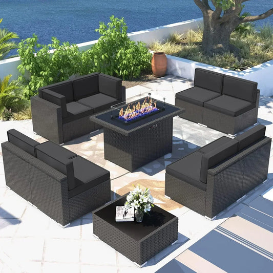 Patio Furniture Set  Fire Pit Table, Outdoor Sectional Wicker Conversation Sofa Sets  patio furniture  patio furniture set