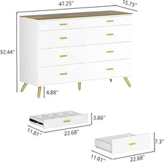 Dresser with LED Lights for Bedroom,8 Drawer Dressers with Tempered Glass Top,Chests of Drawers with 2 Grid Drawer,Living Room