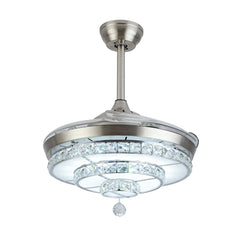42" Invisible Ceiling Fan Light LED Light Pendant Fan Lamp Retractable Blade w/ Remote Home Decor Fixture 3-Color Adjustable