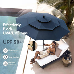 10ft Patio Umbrellas, Outdoor 3 Tier Vented Large Market Table Umbrella with 8 Sturdy Ribs and 1.5" Umbrellla Pole