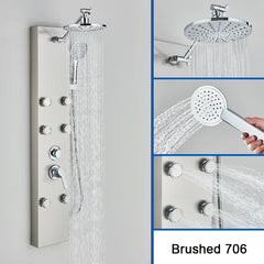 Black Shower Panel Column Big Screen Blue Light Rain&Waterfall Shower Head  Massage Jets Mixer Bathroom Shower Faucet