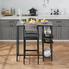 Bar Table Set for 2 with Footrest, Kitchen Dining Table with 2 Upholstered Chairs, Small Space Counter Height Bar Stools