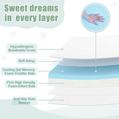 Pack and Play Mattress Pad,Dual-Sided Memory Foam Pack Mattresses,Portable Crib Mattress for Pack with Washable Removable Cover