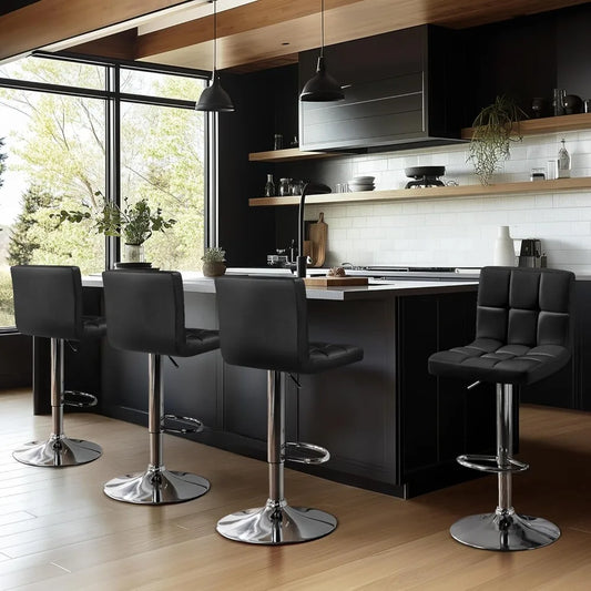Bar Stools Set of 4, PU Leather Swivel Barstools, Height Adjustable Counter Chairs, Modern Stools with Back for Bar Kitchen