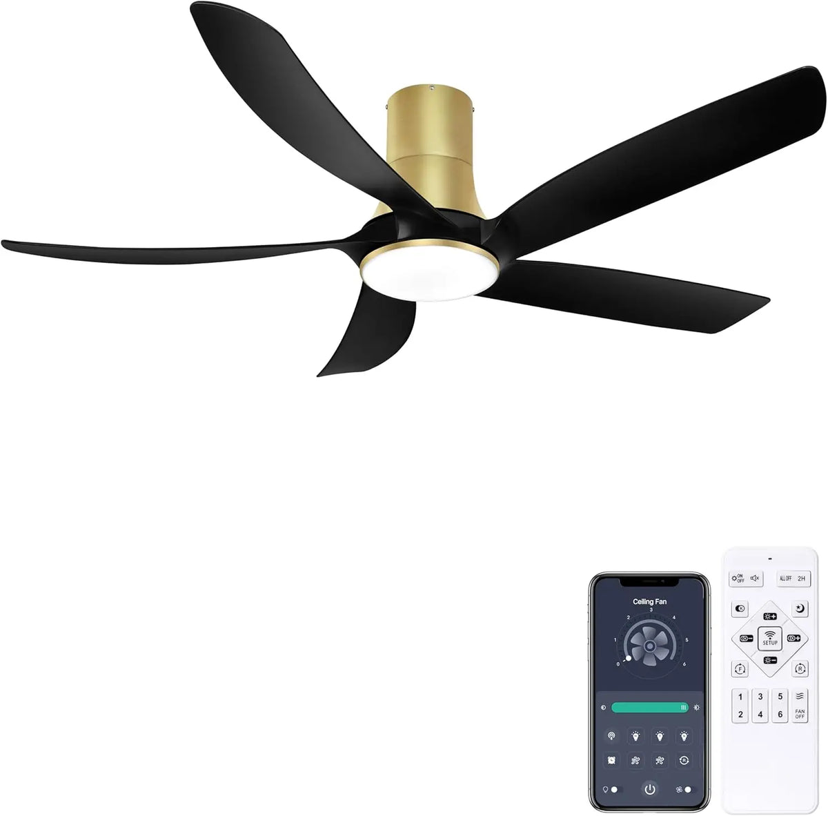 58" Low Profile Ceiling Fan with Light - Remote Control Flush Mount Indoor Outdoor Ceiling Fan, Reversible DC Motor, Dimmable