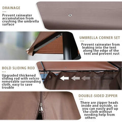 10 'x13' Outdoor terrace Terrace Heavy steel frame canopy, double roof, Privacy curtains (brown)