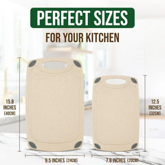 2-piece double-sided cutting board set made from natural food-grade wheat straw material