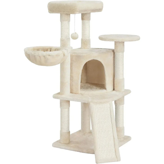42in Cat Tree Tower for Indoor Cats. Cat Condo with Perch & Hammock, Multi-Level Activity Center, Scratching Posts