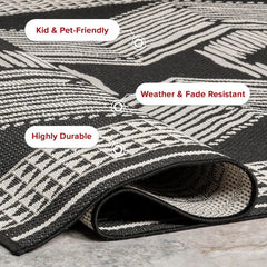 6' 7" x 9' Outdoor Tribal Geometric Area Rug, Stain Resistant, Weather Resistant, High Traffic, Patio, Balcony, Outside,