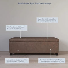 47 Inch Storage Ottoman, Faux Leather Storage Bench Bedroom Bench with Safety Close Hinge, Ottoman with Storage