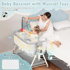 Baby Bassinet, Rocking Bassinet for Baby, 3 in 1 Bassinets Bedside Sleeper with Musical Toys, Bedside Bassinet for Baby
