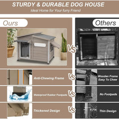 Outdoor Extra Large Dog House with Removable Floor, Raised Feet, Anti-Chewing Iron Frame – Wooden Kennel with Asphalt Roof