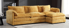 Modern Chenille L-Shaped Sectional Sofa with Moveable Ottoman & Memory Foam