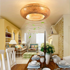 Modern Led Ceiling Fans With Light Bamboo Rattan Hand-Woven Retro Ceiling Lamp With Fans Remote Control 110V