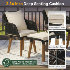 5 Pieces Outdoor Patio Furniture Set Wicker Bar Table with 2 Bistro Conversation Set With Single Chairs and Stools for Balcony