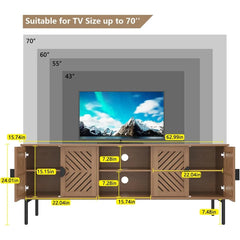 63'' TV Stands for Living Room, TV Console with 2-Layer Shelves, Modern Entertainment Center Television Stands with Storage, Wo