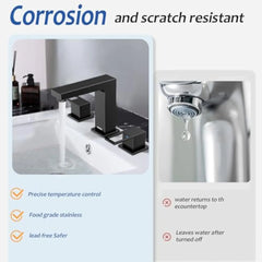 8 英寸 3 Hole Widespread Bathroom Faucet, 3 Pieces Two Handle Bathroom Sink Faucet with Pop-Up Drain and Supply Hose (Matte Bla)