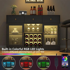 Wine Bar Cabinet with LED Light, Home Coffee Cabinet with Wine and Glass Rack, Kitchen Buffet Sideboard with Storage Drawers & A