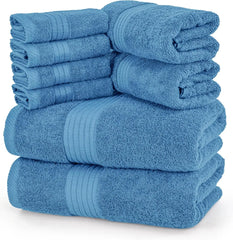 8 Piece Premium Towel Set, 2 Bath, 2 Hand, and 4 Washcloths, 100% Ring Spun Cotton, Highly Absorbent Towels for Bathroom
