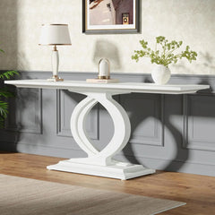 59 Inches Wood Console Table for Entryway, Farmhouse Sofa Table Behind Couch with Double Arc Base for Living Room