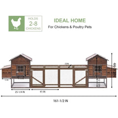 Large Wooden Chicken Coop, 160IN Outdoor Chicken Cages and Run with Nesting Boxes, Hen Run Poultry Pet House Rabbit Hutch