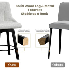Swivel Bar Stools with Backs, 24" Counter Height Bar Stools Set of 3, Fabric Upholstered Counter Bar Stools with Solid Wood Legs