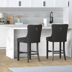 Counter Height Bar Chairs Set of 2, 27" Modern Velvet Bar Stools with Button Decor, Nailhead Trim, Solid Wooden Legs, Beige