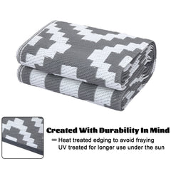 Outdoor Rug Plastic Straw Rug Modern Geometric Waterproof Rug Reversible Outdoor Floor Mat for Patio Porch Backyard Picnic Campi