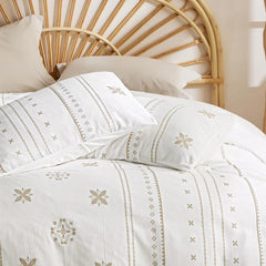 Boho Duvet Cover King Size - Checkered King Duvet Cover Set for All Seasons, 3 Pieces Soft Shabby Chic Embroidery Boho Bedding