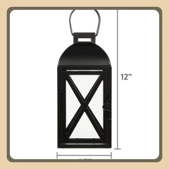 (2 pack)  Decorative Black Metal Pillar Candleholder Lantern, 10", Small