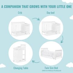4-in-1 Mini Convertible Crib And Changer in White, Non-Toxic Finish, New Zealand Pinewood, 1" Mattress Pad