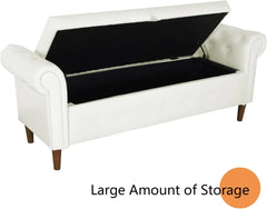 Storage Bench for Bedroom End of Bed Rolled Armed PU Leather Ottoman Couch Long Bench Window Sitting Fireplace Toy Storage Bench