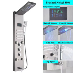 LED Shower Panel Tower System Rain Waterfall Shower Column With SPA Massage Temperature Screen athtub Water Mixer Tap Faucet Set