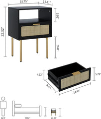 Nightstand with Charging Station, 2 Drawer Dresser for Bedroom, Small Bedside Table