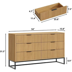 6 Drawer Double Dresser Modern Dresser Wood Storage Dressers & Chests of Drawers for Closet, Bedroom Living Room, Hallway