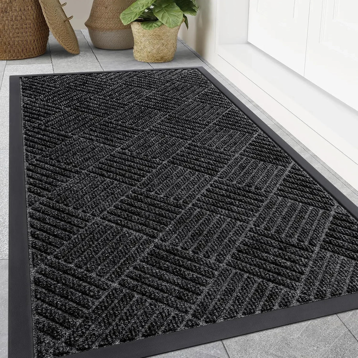 Front Door Mat Outside Entrance, Heavy Duty Outdoor Indoor Natural Rubber Doormat, Non Slip, Trap Dirt and Moisture, Easy Clean,