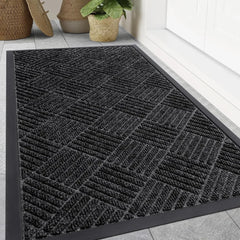 Front Door Mat Outside Entrance, Heavy Duty Outdoor Indoor Natural Rubber Doormat, Non Slip, Trap Dirt and Moisture, Easy Clean,